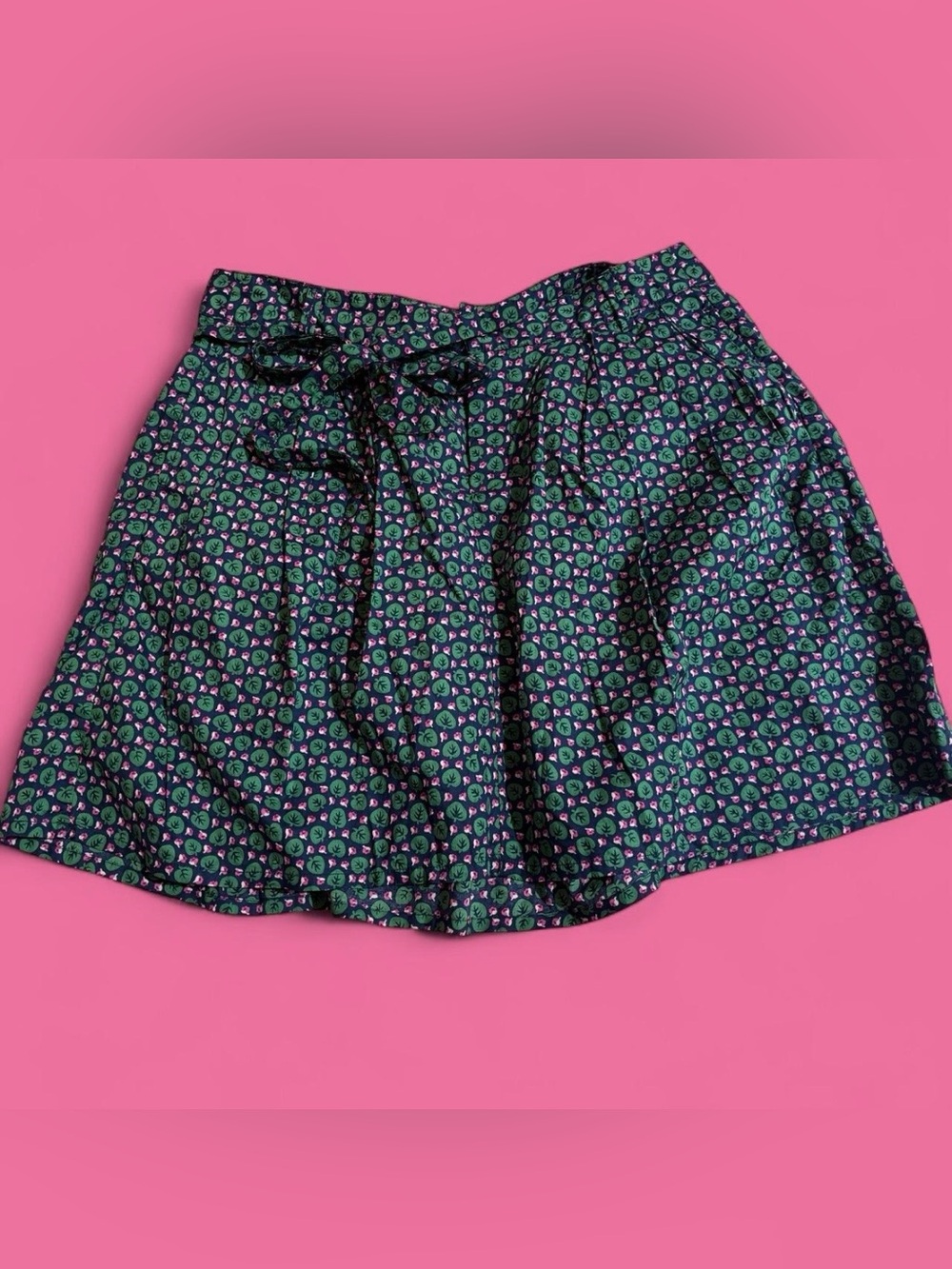 Gap Women’s Floral Woven Cotton Pleated A-Line Short Skirt Button Tie NWOT Sz 8